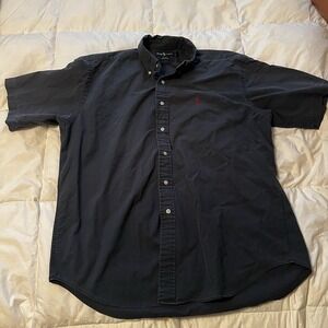 Ralph Lauren Shirt Mens Large Blue Solid Canvas Red Pony Logo Button Up Collared